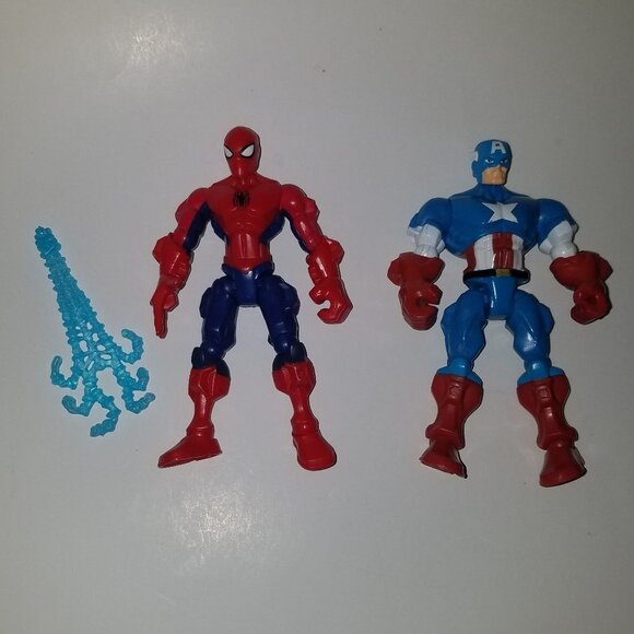 2 Marvel Super Hero Mashers Action Figures Captain America Spiderman + Web Lot - Picture 1 of 8